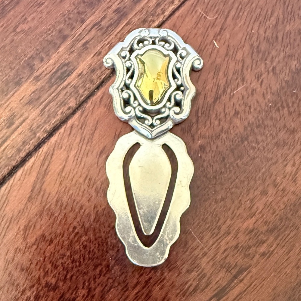 Vintage Brighton Dog Bookmark Silver Gold Tone Ornate Scroll Page Marker 2.5"